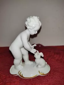Gerold Porzellan naked putti boy with rabbit. Bavaria Figurine, with gold trim. - Picture 1 of 17