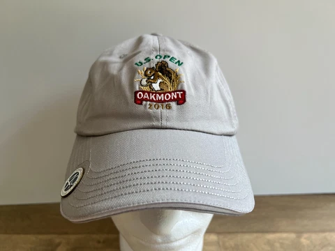 USGA Member US Open 2016 Oakmont Tan Strapback Adjustable Golf Hat + 40th Magnet Cover