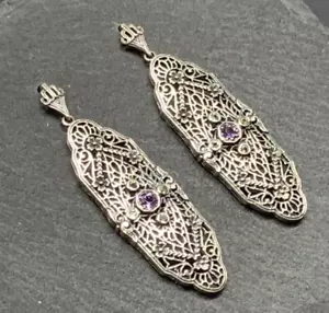 Ohrstecker Amethyst & Peridot 925er Silber Antik Style - Bild 1 von 13