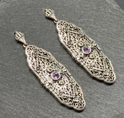 Ohrstecker Amethyst & Peridot  925er Silber   Antik Style - Bild 1 von 4