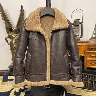 Chaqueta de avaitor bombardero RAF B3 marrón para hombre Chaqueta de cuero de oveja real de piel de oveja Foto 1 de 3