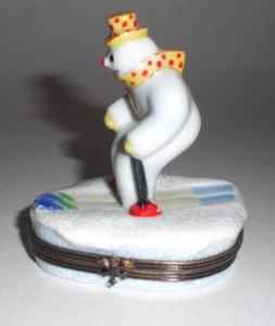 Peint Main Limoges Trinket - Snowman Skiing - Picture 1 of 5