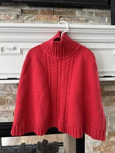 Girl Poncho XL Cable Knit Mock Turtle Neck Holiday Valentines Day Cape Adorable! - Picture 1 of 4