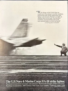 Northrop Navy Marine Corps F/A-18 portaaviones de combate lanzamiento anuncio impreso vintage 1988 - Imagen 1 de 6