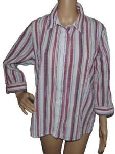 Breckenridge Shirt Medium seersucker red white blue striped Button blouse - Picture 1 of 9