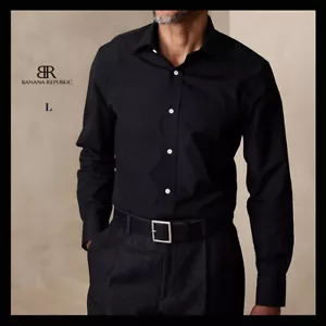 Neu mit Etikett - Banana Republic Herren schwarz maßgeschneidert schmal Premium Popeline Kleid Shirt Gr. L - Bild 1 von 9