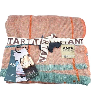 ANTA Plaid Überwurf Decke 50"x60" 100% Merinowolle Koralle Rosa Türkis Neu mit Etikett - Bild 1 von 10