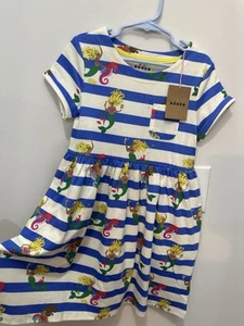 NEW Mini Boden Short Sleeved Fun Jersey Dress Surf Blue Mermaid Stripe 7-8 - Picture 1 of 7