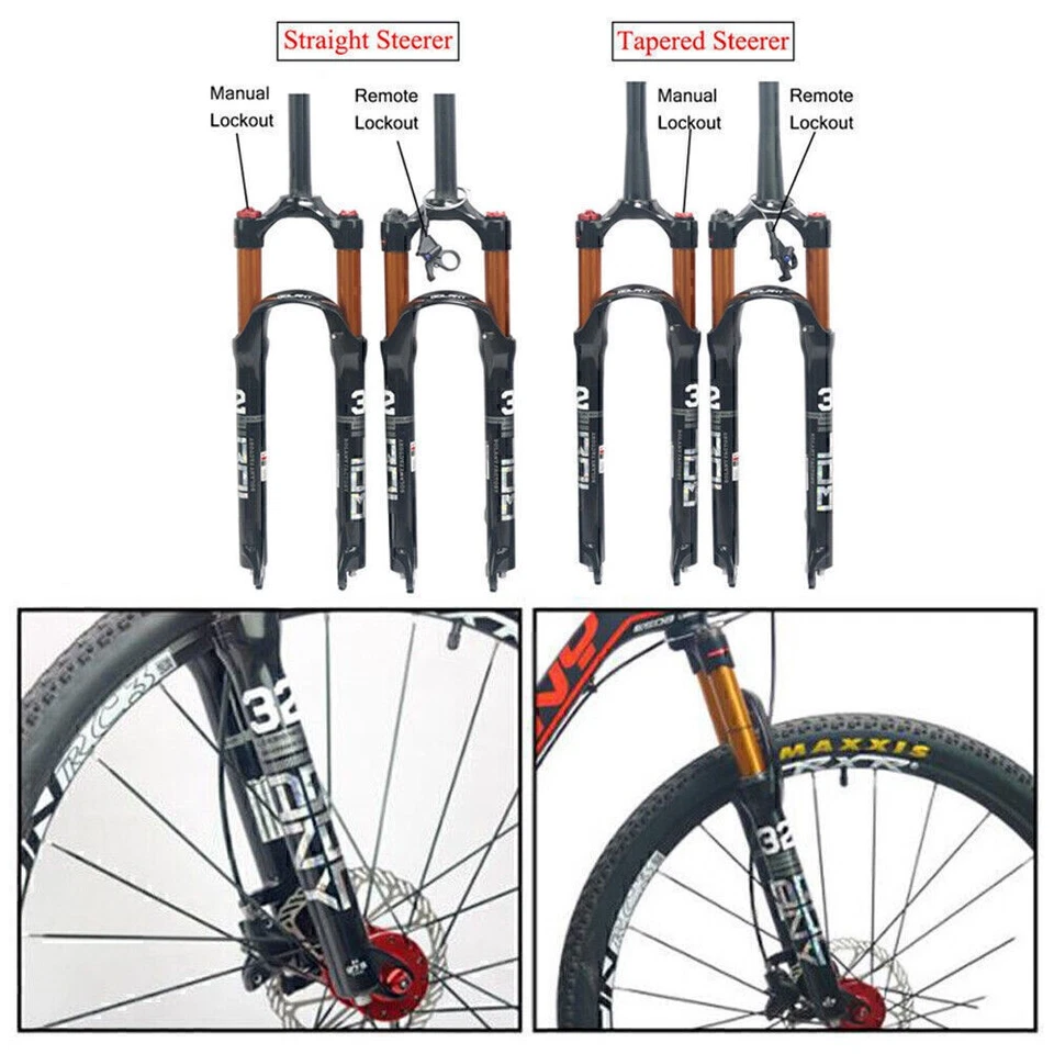 1-1/8 Threadless Air Shock Suspension Fork MTB Mountain Bike 26" 27.5" 29" 100mm - Image 1 of 4