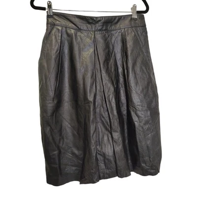 Vintage West Bay Sport leather midi skirt black high waist pockets pleated 14 Foto 1 de 4