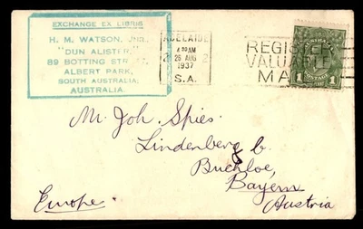 Capa Mayfairstamps Austrália 1937 Adelaide HM Watson Jr aau_90333 - Imagem 1 de 2