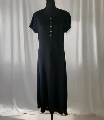 Lauren Ralph Lauren Short Sleeve Waffle Knit Henley Maxi Dress Black Size Large  - Image 1 of 4