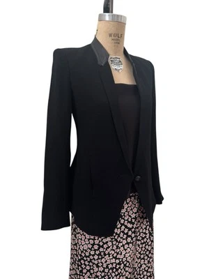 Helmut Lang Womens Single Button Tuxedo Blazer Jacket Black Wool & Silk Size XS - Image 1 of 4