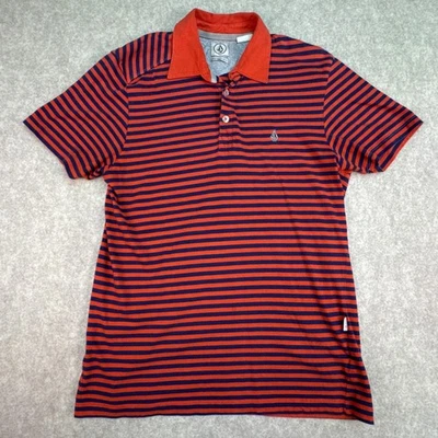 Volcom Mens Striped Polo Shirt Short Sleeve Orange Navy Blue Small - Image 1 of 4