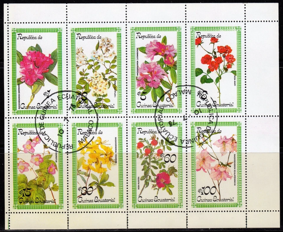 EQUATORIAL GUINEA Yvert # 126  FLOWERS Sheet of 8 stamps Perforated CTO - Image 1 of 1