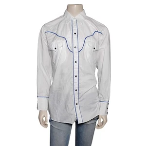 Vintage H Bar C California Ranchwear Shirt Size XL White Blue Trim Long Sleeve - Picture 1 of 9