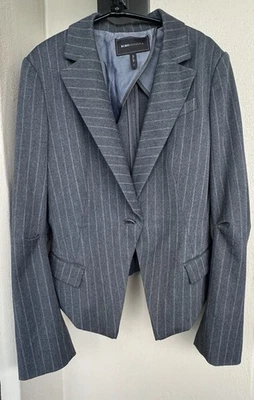 Blazer BCBGMaxazria Mujer Manga Larga Alto/Bajo Gris Brezo Rayas Forrado Mediano Foto 1 de 4