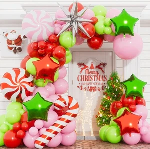 Christmas Balloon Garland Arch Kit, Red Pink Green Xmas Balloons with Candy,C... - Foto 1 di 6