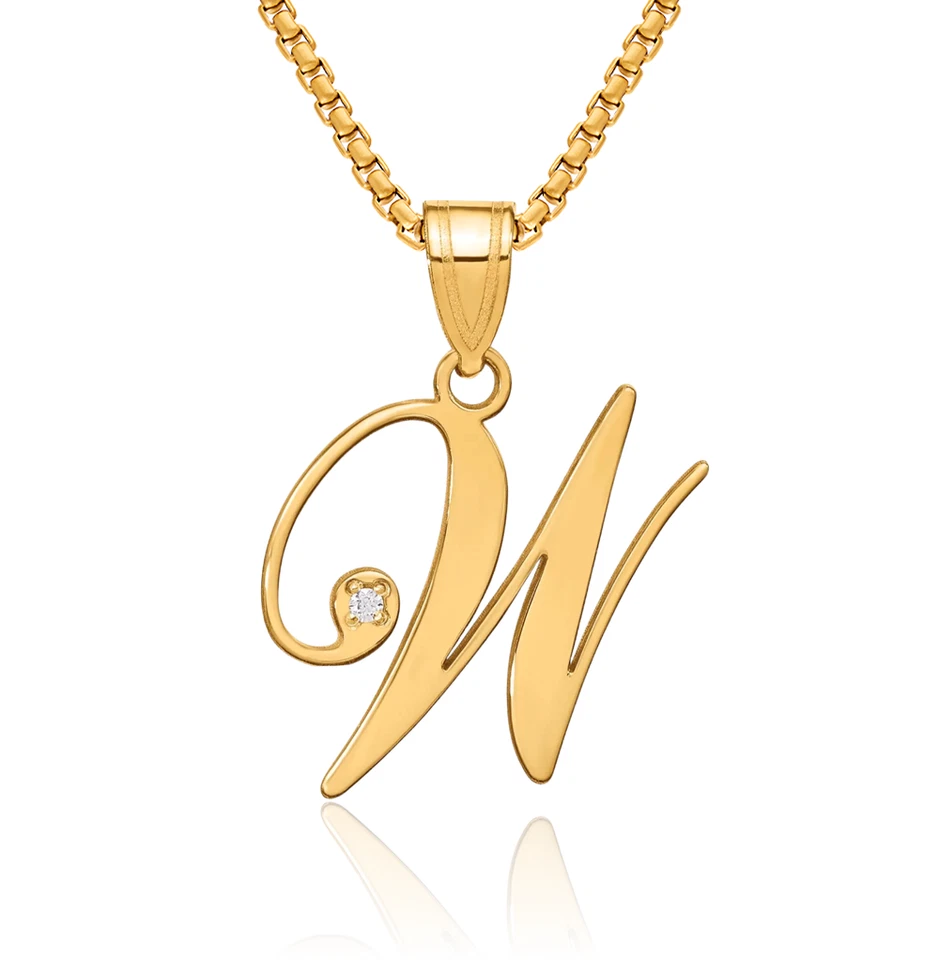 Collar de diamantes iniciales con letra de oro amarillo macizo de 14K Foto 1 de 1