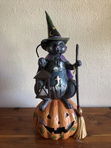 Jim Shore Heartwood Creek Cat On Pumpkin With Lighted Lantern 6005917 - Picture 1 of 13