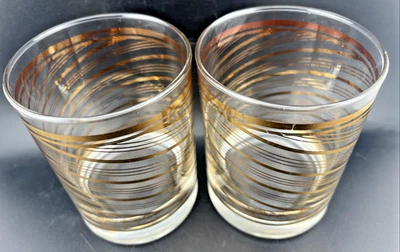 JUEGO DE 2 GAFAS LOWBALL VINTAGE GEORGES BRIARD DIAGONALES RAYAS DORADAS MCM Foto 1 de 4