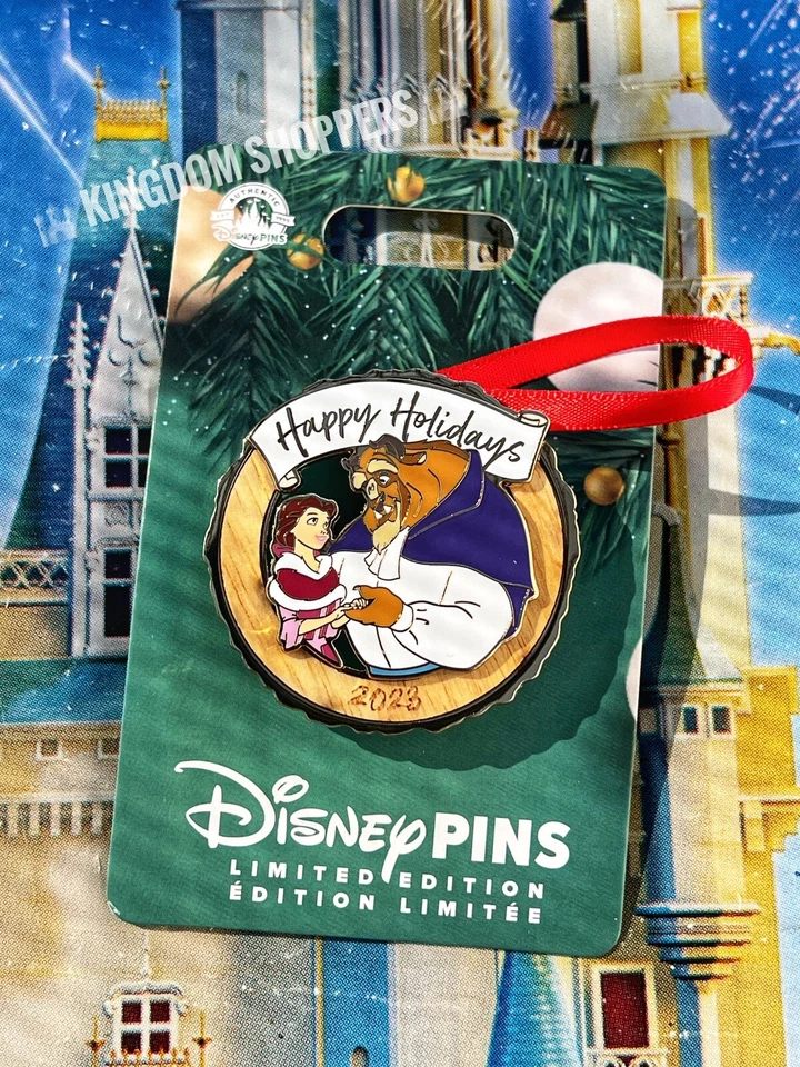 Prendedor LE 2023 Adorno Bella y Bestia Felices Fiestas de los Parques Disney Foto 1 de 1