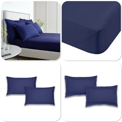 Bianca 200TC Cotton Percale Extra Deep Fitted Sheet Or Pillowcases Navy - Image 1 of 4
