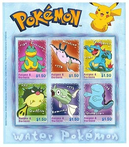 Antigua and Barbuda 2002 - Water Pokemon - Sheet of 6 Stamps - Scott #2586 - MNH - Picture 1 of 1