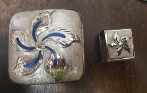 SQUARE Concho 2-piece Buckle Set - Sterling Overlay with Turquoise (#JTS/T-SQ2) - Picture 1 of 3