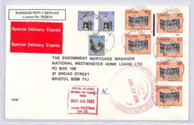 CANADA Air Mail Cover SPECIAL DELIVERY EXPRESS Hamilton GB Bristol 1987 YN92 - Image 1 of 4