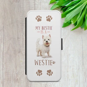 FLIP CASE FOR IPHONE SAMSUNG GOOGLE DOG WESTIE TERRIER GIFT WALLET PHONE COVER - Picture 1 of 11