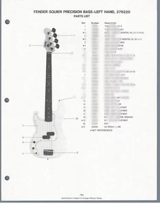 FENDER 1986 SQUIER PRECISION BAJO MANO IZQUIERDA Partes Cableado de Guitarra Diagrama 276220 - Imagen 1 de 2