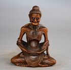 Old Chinese Boxwood Wood Hand Carving Slender Arhat Buddha Statues Figurines