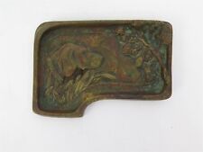 Antique Bronze Ashtray or Vide Poche with Hunting Dog and Oak Branch 5" x 3.5"