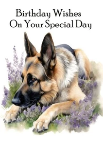 GERMAN SHEPHERD DOG & FLOWERS GREAT DOG BIRTHDAY GREETINGS NOTE CARD - Picture 1 of 1
