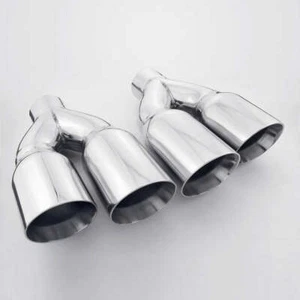 Quad 3.5" Out Exhaust Tips 2.5" Inlet Staggered Dual Wall Angle Cut 11.8"L Pair - Picture 1 of 6