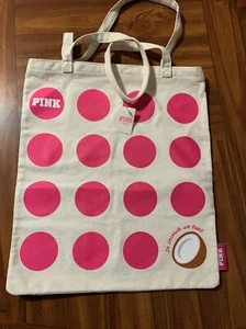 NEW! Victoria Secret PINK Polka Dot Coconut Beige Canvas Shop/ Beach Bag/ Tote - Picture 1 of 3