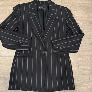 Linda Allard Ellen Tracy Women’s Petite 8 Striped 100% Silk Blazer Jacket Suit - Picture 1 of 8