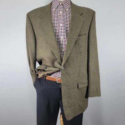 Abrigo deportivo Brandini Le Collezioni para hombre dos botones marrón a cuadros seda lana talla 44L Foto 1 de 4