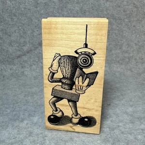 Vintage 1993 Stampa Barbara Retro Radio Announcement Oddity Rubber Stamp 4.25" - Picture 1 of 4