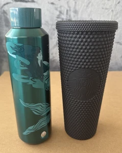 Starbucks Sirena Borraccia Inox e Bicchiere Borchiato Nero Opaco Entrambi NUOVI - Foto 1 di 11