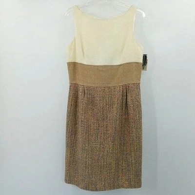Vestido Vaina Steve Madden Seda Talla 10 Crema Tostado Metálico Tweed Hecho en EE. UU. NUEVO CON ETIQUETAS Foto 1 de 4
