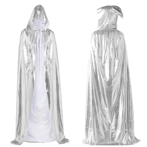 Mantello Argento con Cappuccio Halloween Mago Mantello con Cappuccio Accappatoio Lungo per Donna... - Foto 1 di 5