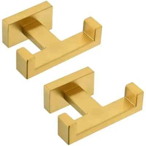 2 PACK Double Towel Hook Brushed Gold, SUS304 Stainless Steel Coat Robe Holder - Picture 1 of 3