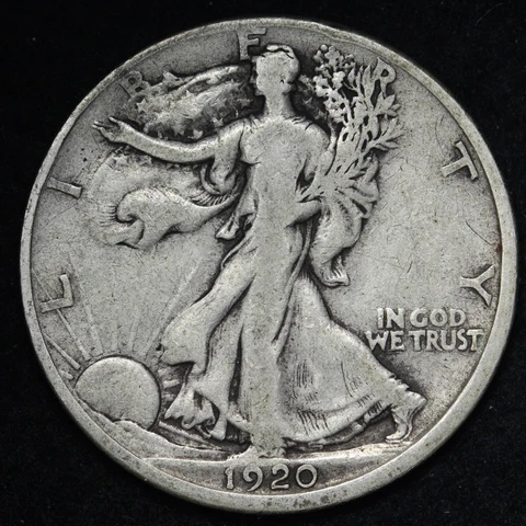 1920-D Walking Liberty Silver Half Dollar CHOICE FINE+/VF E283 VEM Cover
