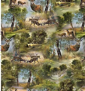 Tablecloth by the Metre Oilcloth Washable Deer Tree Forest F739-1