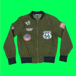 CASTING LA Custom Route 66 Patch Bomber Jacket, Super Lightweight, Olive, Small - Picture 1 of 4