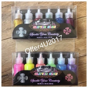 12 Bottles Bazic CLASSIC & NEON Color GLITTER GLUE Sparkle Your Creativity  - Picture 1 of 3