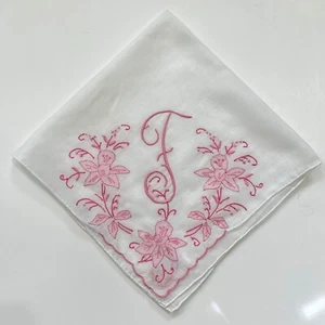 Embroidered Monogram Initial F Wedding Handkerchief Bride Bridesmaid Heirloom - Picture 1 of 7