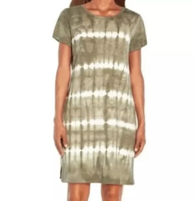 NUEVO CON ETIQUETAS Vestido Camiseta Gap Suze S Rayas Tie Dye Manga Corta Verde Oliva NUEVO Foto 1 de 4